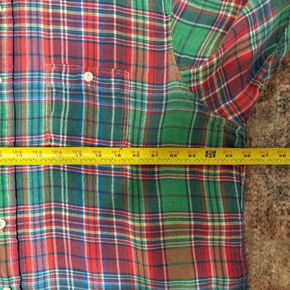 Ralph Lauren Polo Mens Red/Green Plaid Linen Twill Button-Front Shirt XXL/2XL - Picture 7 of 9